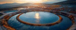 Advanced Water Treatment and Containment Systems at a Uranium Mine Tailings Pond. Concept Uranium Mining, Water Treatment Systems, Tailings Ponds, Containment Measures, Environmental Protection