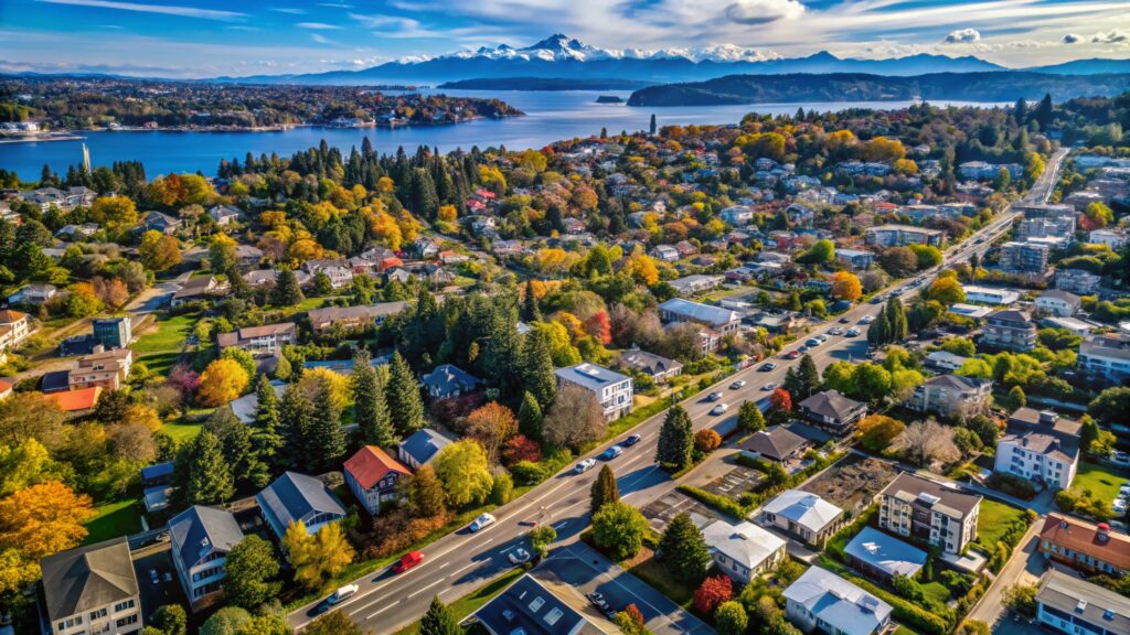 Aerial View of Upscale Seattle Neighborhoods: Briarcliff, Interbay, Magnolia & Lawton Park