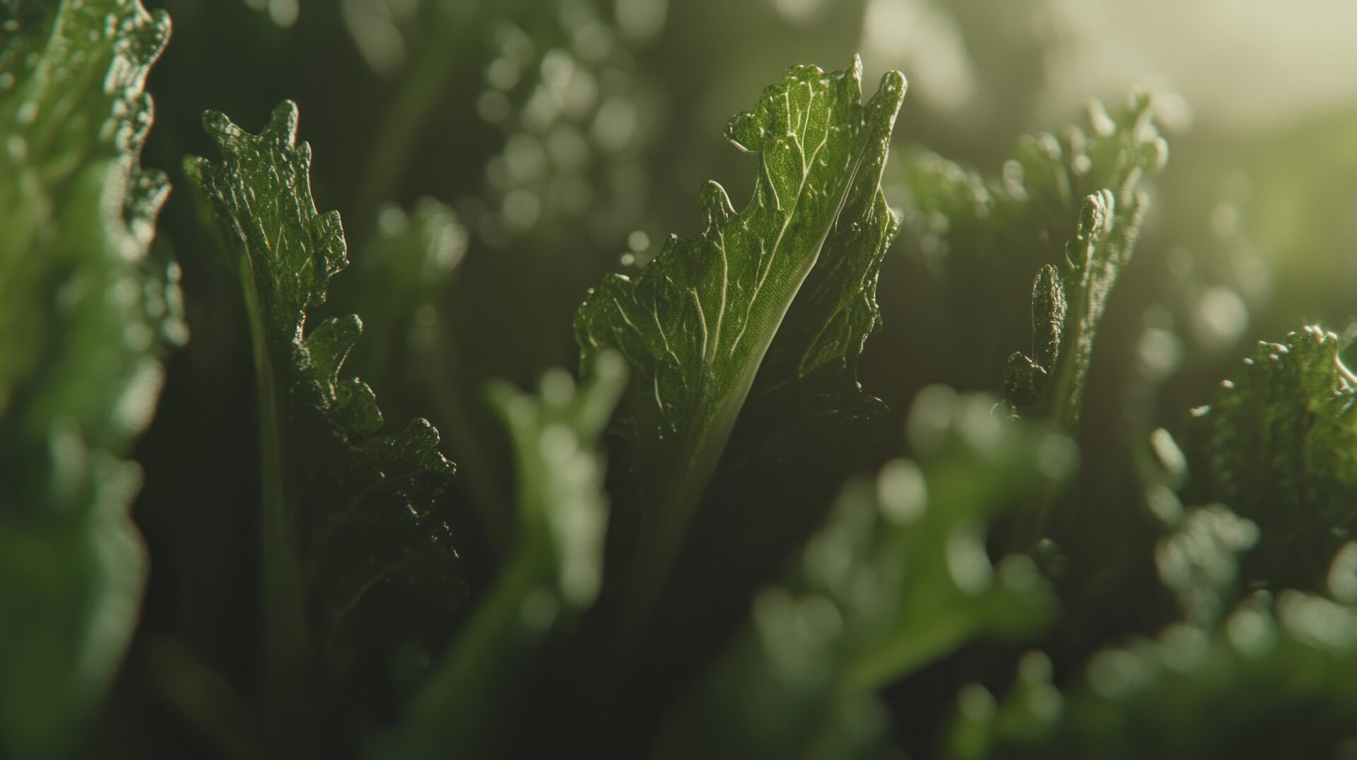Fresh Green Leafy Vegetables in Natural Light CloseUp Photography for Health and Wellness Con