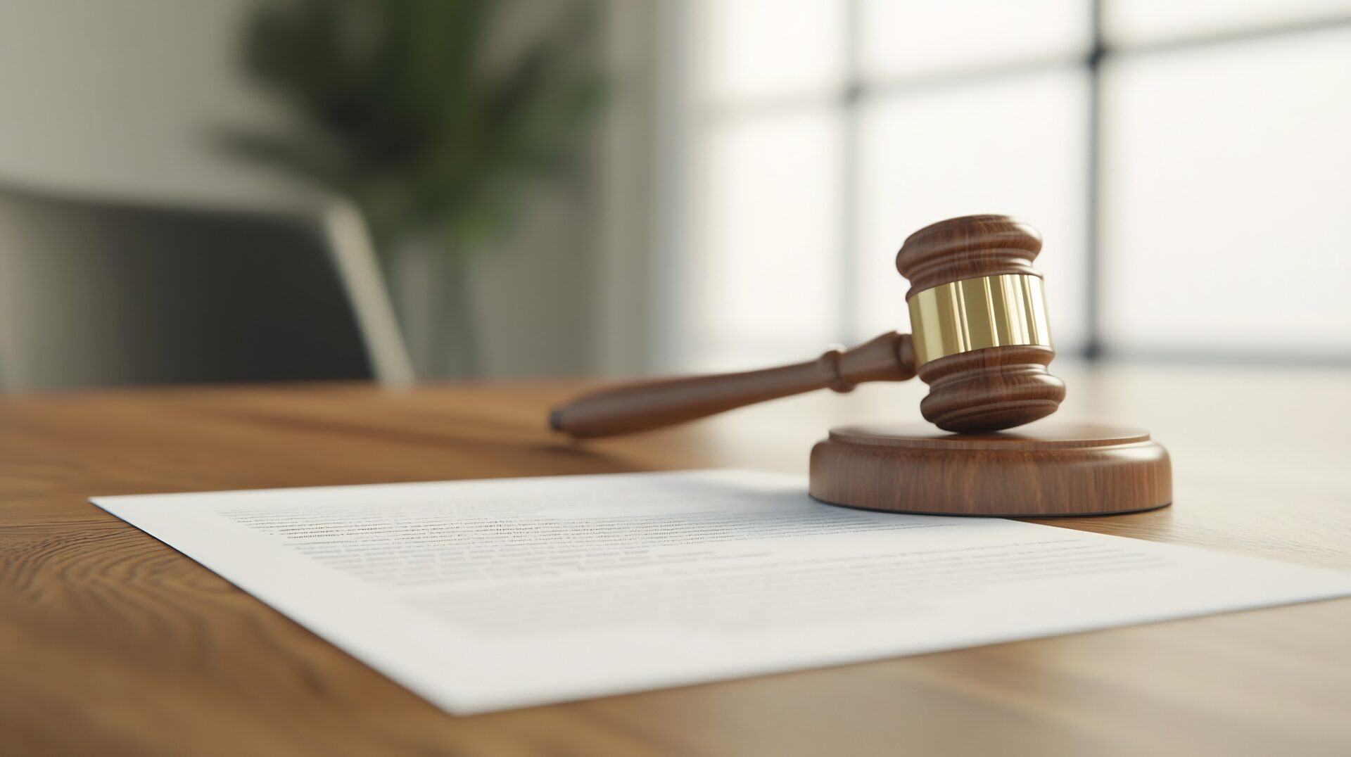 Lawsuit Settlement with Legal Documents and Gavel on Wooden Desk