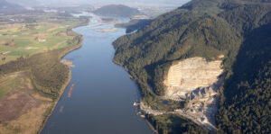Aerial View from Airplane of a Quarry open pit mine where Sand and Gravel is excavated.
