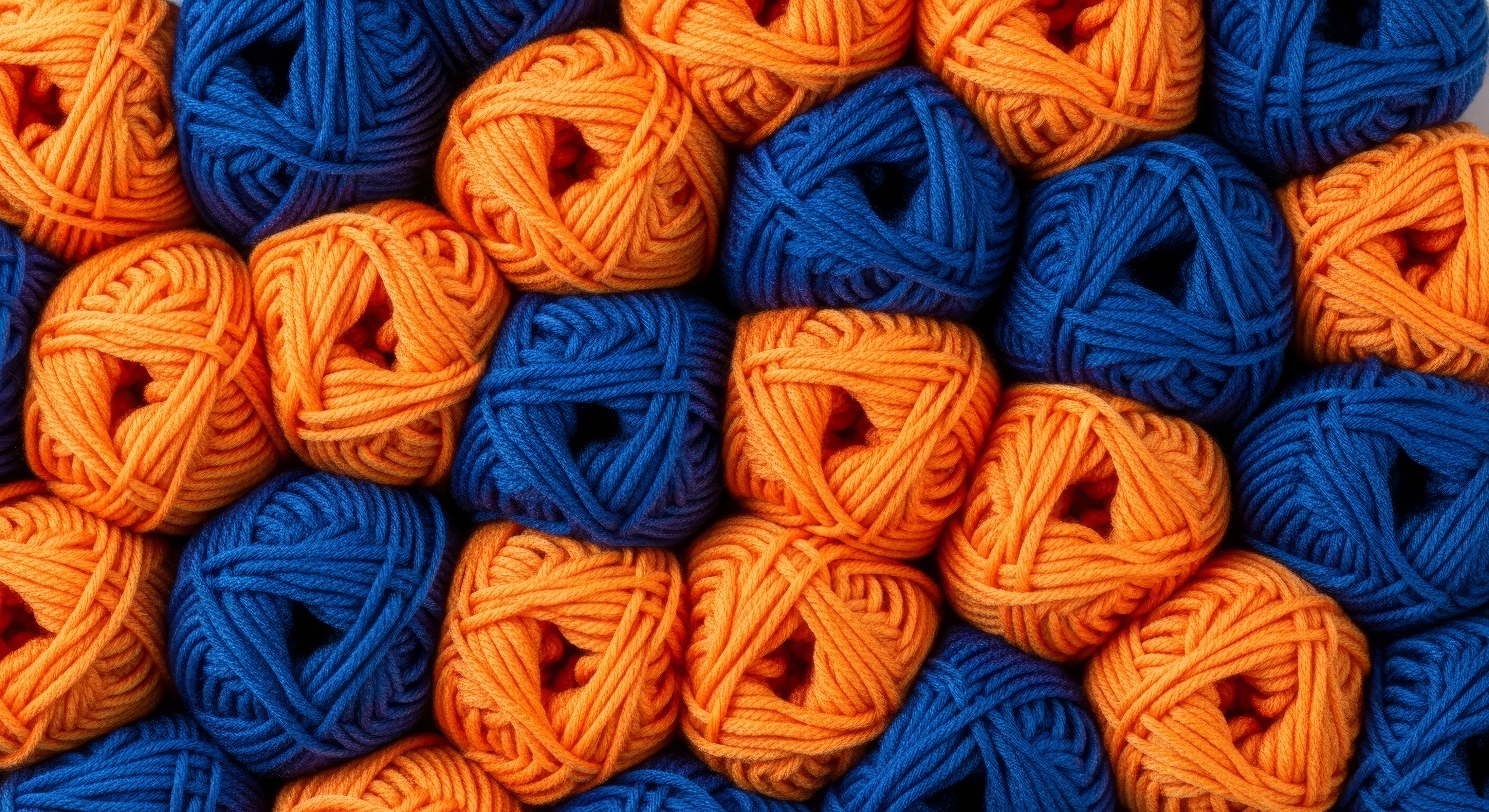 organized balls of orange and blue yarn, background pattern, knitting and crafting graphic